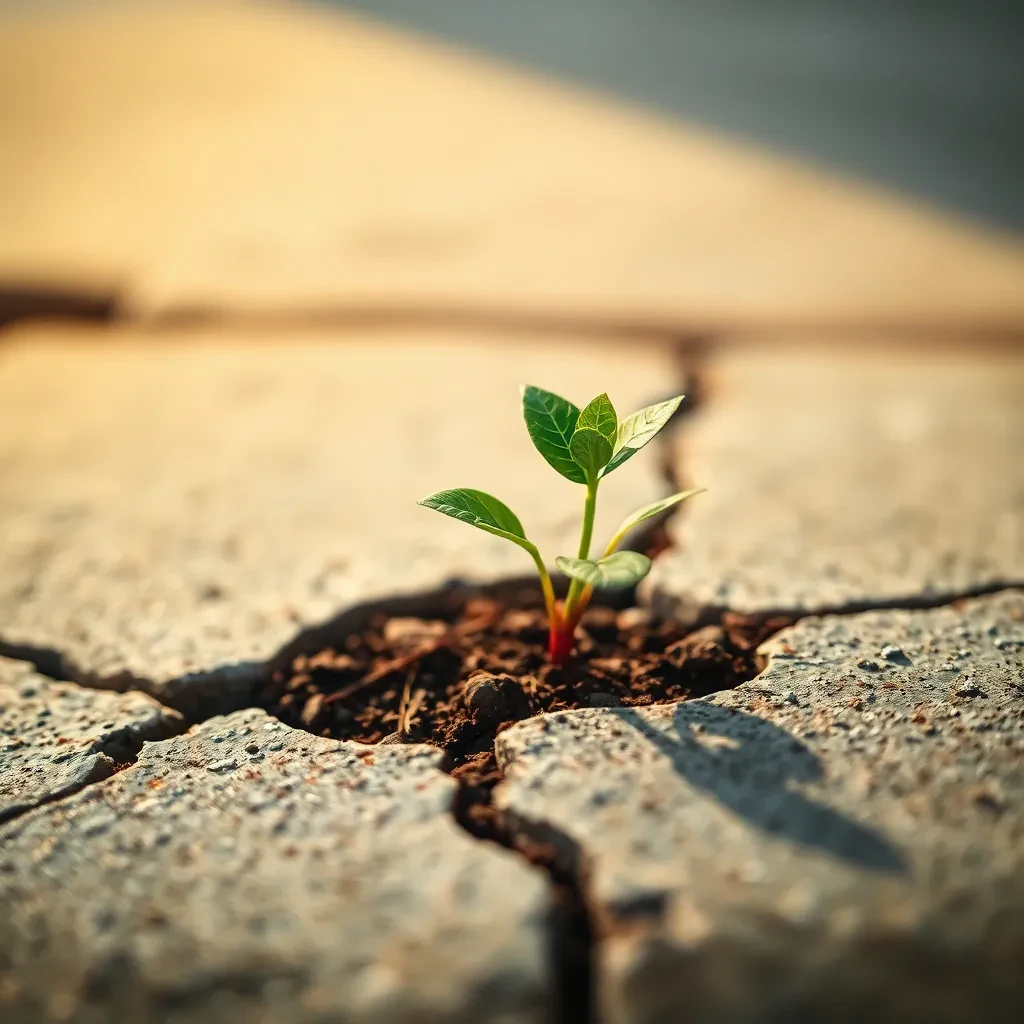 Planta crescendo através do concreto - símbolo de força